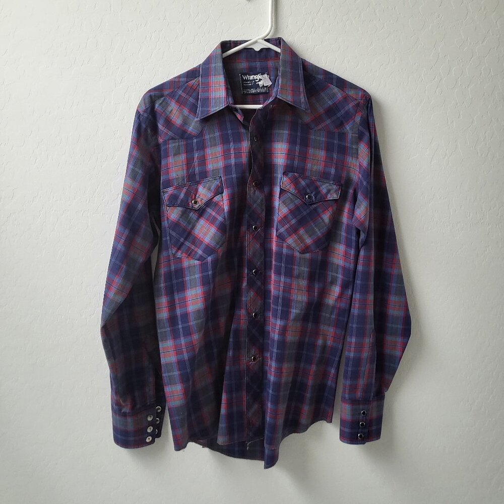 Men's Wrangler Cowboy Plaid Long Sleeves Snap Button Front Regular‎ Fit Shirt